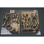 Russian School 1932, a pair of abstract lithograph prints in monochrome (having extensive pen and