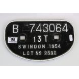 Cast Iron Wagon plate Swindon 1954