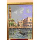 20th century oil on board Venetian scene with gondola with indistinct signature 69 x 49 cm.