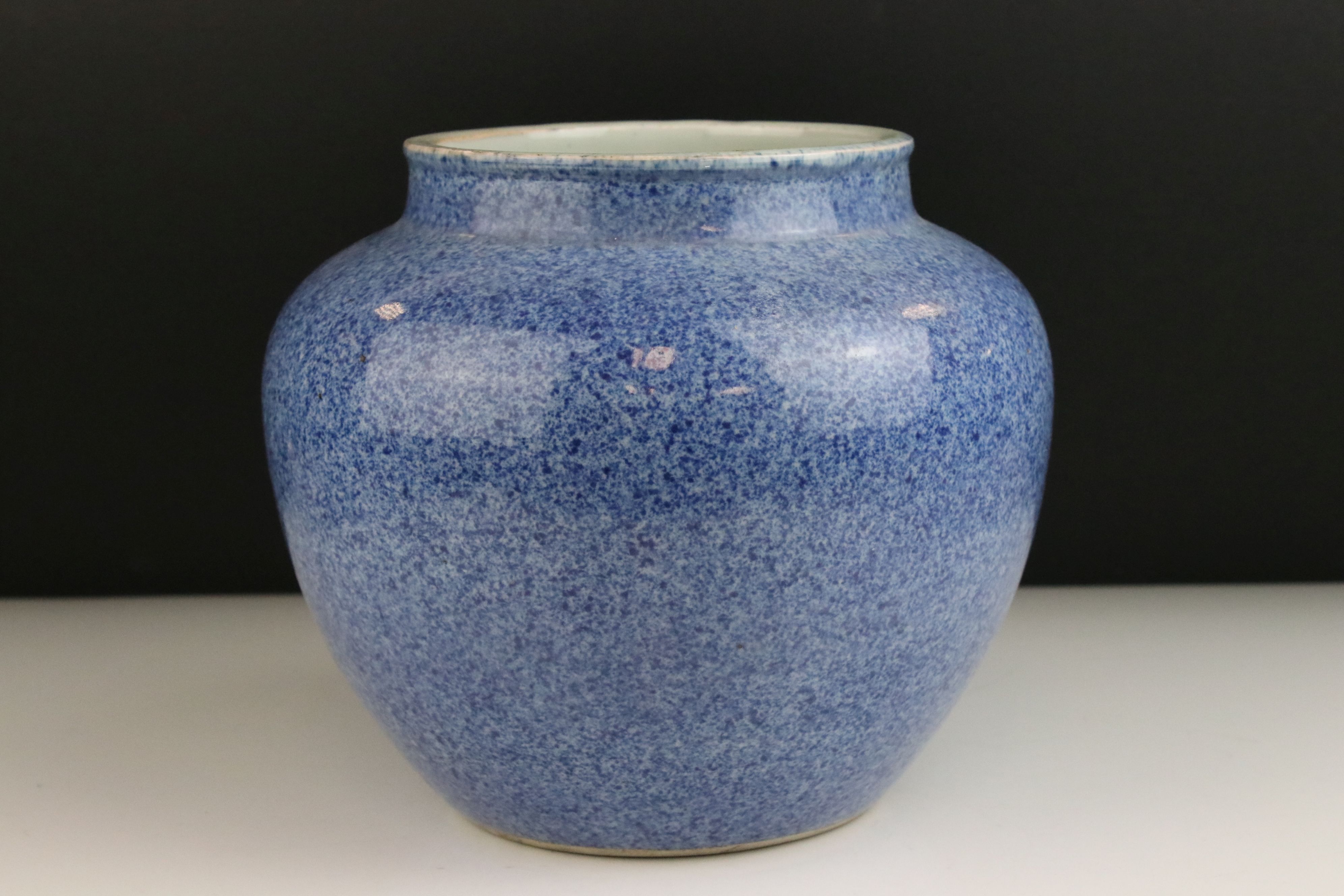 Chinese Stoneware Vase with stipple effect blue decoration, 20cms high