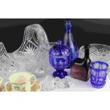 A collection of cut glass to include flower baskets and decanter together with a small quantity of