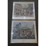 Two framed and glazed 1981 limited edition prints, Leadenhall Market and Royal Exchange, both signed