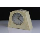 Art Deco White / Cream Bakelite Cased Ingersoll Mantle Clock, 14cms high