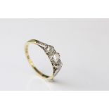 Diamond 18ct yellow gold platinum set three stone ring, three graduated round brilliant cut