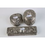 A collection of fully hallmarked sterling silver dressing table boxes, all with Chester assay marks,