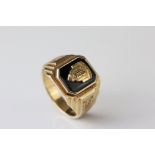 Onyx 10K yellow gold signet ring, cast gold monogram B with the word Barnard (Barnard Girls School)