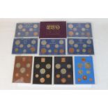 A collection of ten Royal Mint coin year sets to include 1958, 1964, 1961, 1962, 1966, 1972, 1976,