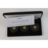 A cased Jubilee Mint limited edition The Centenary of World War One 9ct gold three coin set,