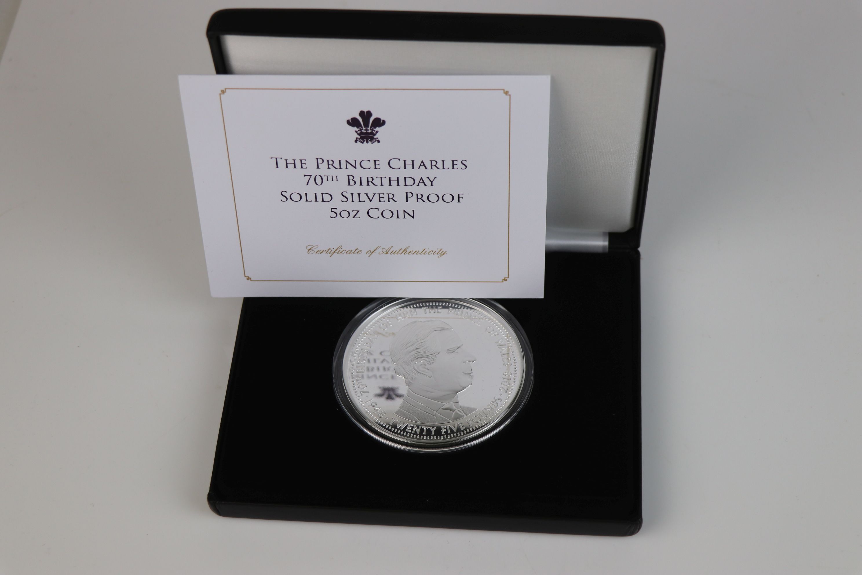 A Jubilee Mint limited edition fine silver £25 Prince Charles 70th Birthday solid silver proof 5 - Image 2 of 4