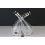 Silver Mounted Glass Cross-over Oil and Vinegar Bottles, with silver mounted original stoppers,