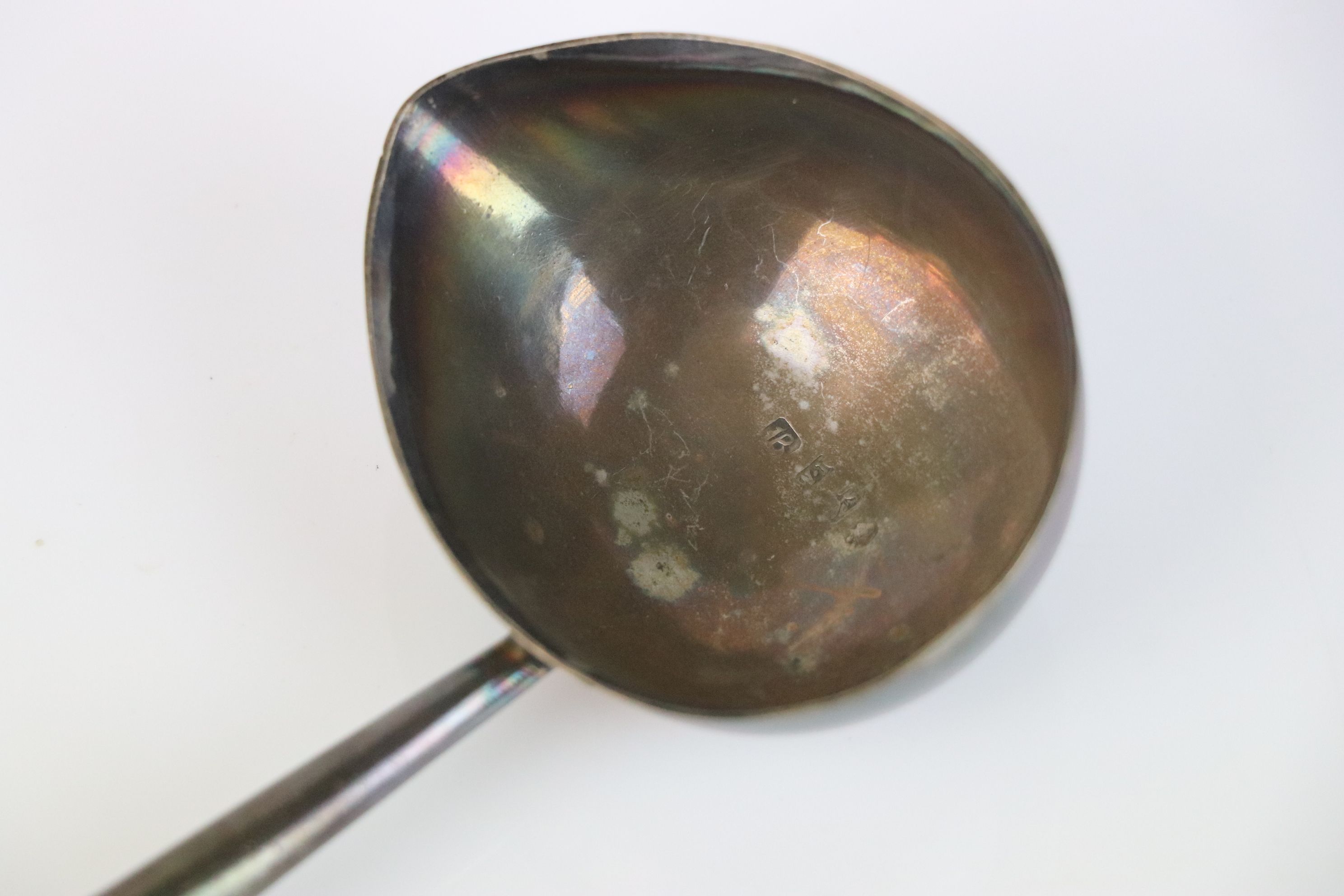 George II silver wooden stemmed toddy ladle, makers initials possible WI, hallmarked London 1757, - Image 3 of 9