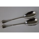 Pair of Edwardian silver serving spoons, crimped detailing to bowls, Albany style terminals,