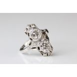 Art Deco style two stone diamond ring, each round brilliant cut diamond weighing approximately 0.50