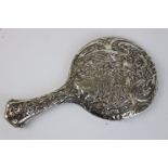 George V silver backed hand mirror, floral and foliate decoration, makers J& R Griffin, Chester 1918