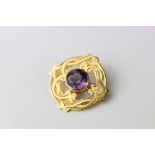 Victorian amethyst 9ct gold brooch, the round mixed cut amethyst diameter approx 8mm, collet