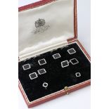 Onyx 9ct carat white gold Gentleman's cufflinks, buttons and dress stud set, square flush set