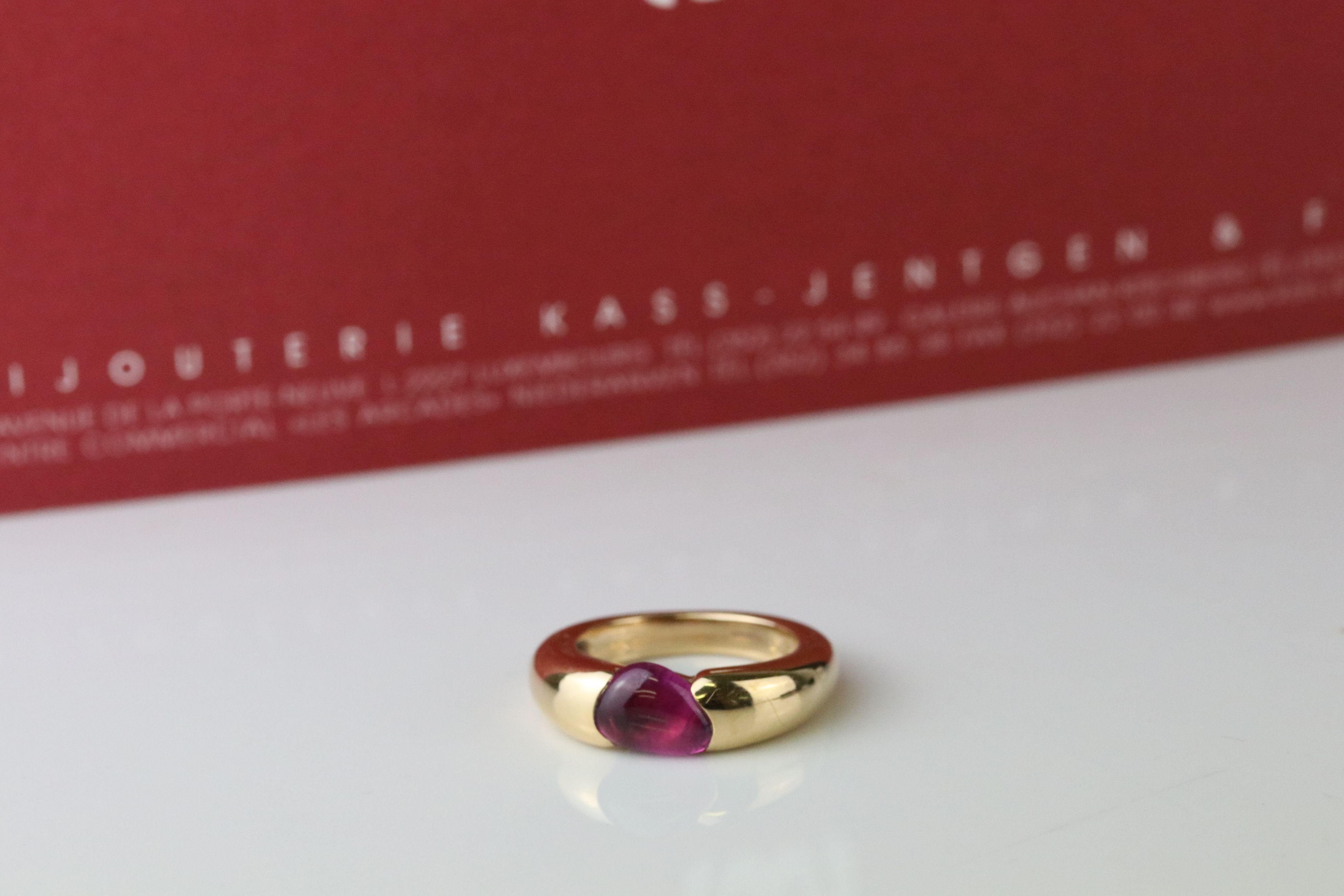 Pomellato tourmaline 18ct yellow gold ring, the cabochon cut asymmetric pink tourmaline measuring - Image 5 of 7