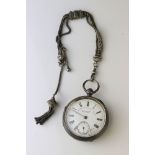 Victorian silver open face key wind pocket watch, J G Graves Sheffield, white enamel dial and