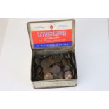 A collection of British copper and bronze coins, mainly 18th and 19th century to include cartwheel