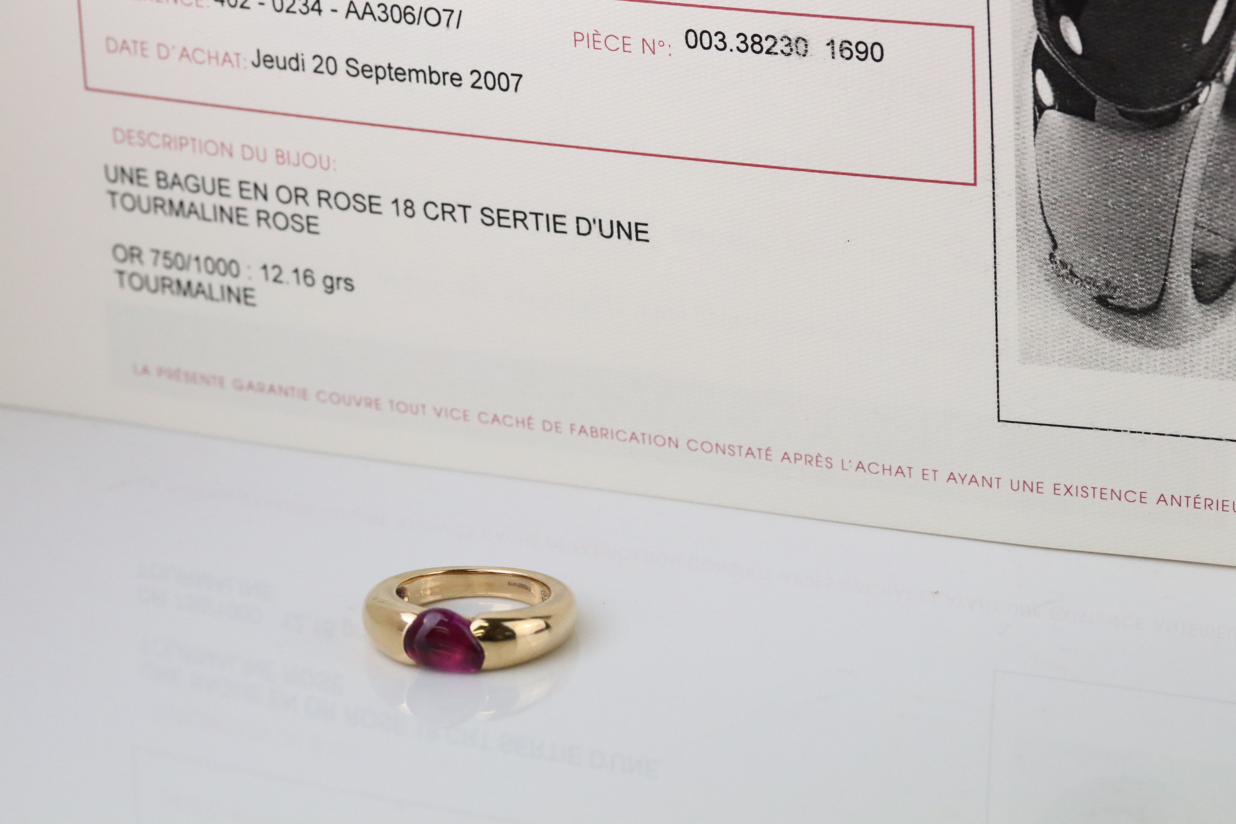 Pomellato tourmaline 18ct yellow gold ring, the cabochon cut asymmetric pink tourmaline measuring - Image 7 of 7