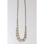9ct tri colour gold fringe necklace, texture rose, yellow and white gold graduated panels, length
