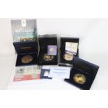 A collection of commemorative coins and medallions to include Battle of Britain Five crown coin,