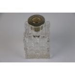 Early Victorian silver topped cut glass scent bottle, monogramed lid with engraved floral and