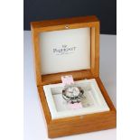 Emile Pequignet ladies chronometer wristwatch, the mother-of-pearl dial with three subsidiary dials,