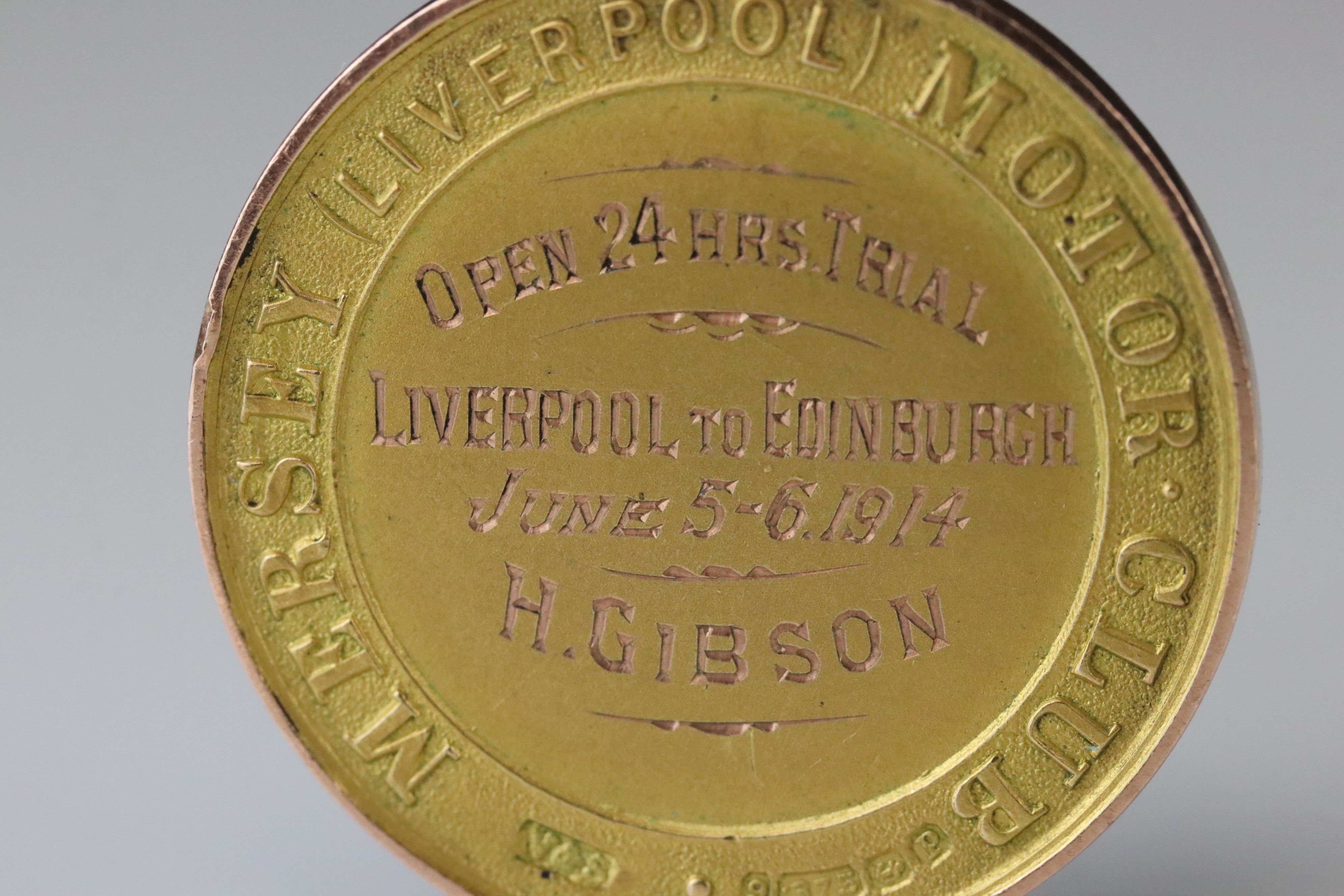 Early 20th century 9ct yellow gold Mersey Liverpool Motor Club medallion in rose metal pendant - Image 3 of 4