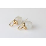 Pair of Ole Lynggaard moonstone and diamond 18ct yellow gold drop earrings, each tapered moonstone