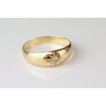 Diamond gypsy ring, yellow metal assessed as gold, small round brilliant cut diamond weighing approx