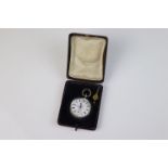 A continental silver ladies fob watch with white enamel dial with floral decoration, sub second hand