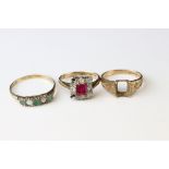 Two 9ct gold dress rings (one af) together with a 9ct gold mount (stone missing) (3)