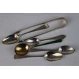 A collection of fully hallmarked sterling silver to include Georgian teaspoons, sugar tongs and a