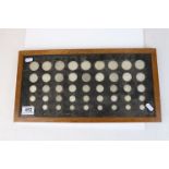 A framed and glazed British pre-decimal silver coin collection to include all Half Crown, One