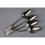 A set of four Georgian hallmarked provincial sterling silver fiddle pattern table spoons, maker