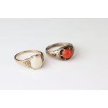 Victorian coral 9ct yellow gold ring, the oval cabochon cut coral measuring approx 6.5mm x 7.5mm,