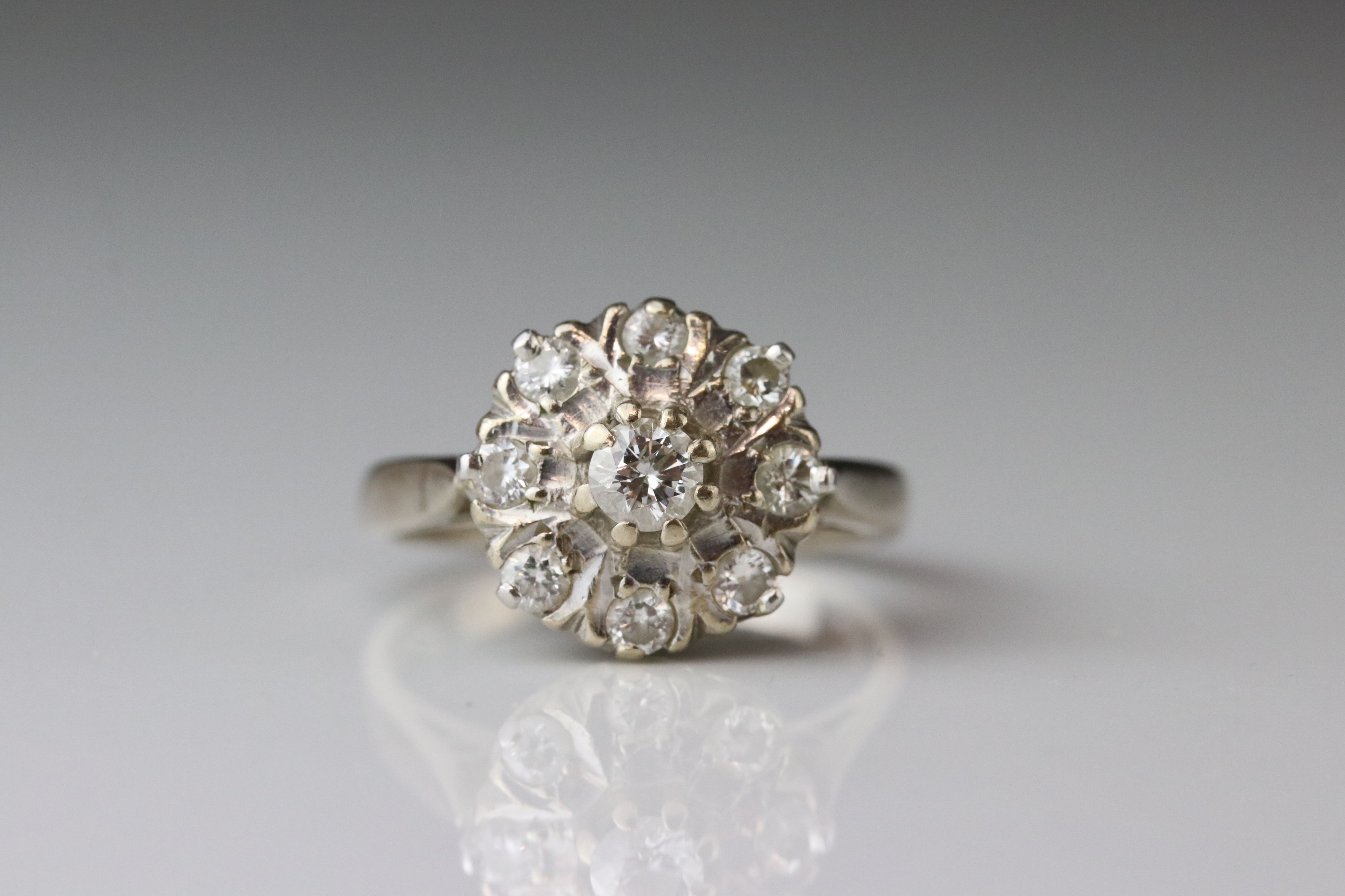 Diamond 18ct white gold cluster ring, principle round brilliant cut diamond weighing approx 0.20 - Image 2 of 5