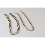 9ct yellow gold rope twist bracelet, length approx 19cm, together with a 9ct yellow gold figaro link