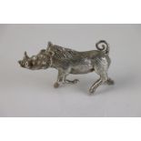 A solid 958 Britannia silver miniature figure of a Wart Hog, marked 958 to the underside.