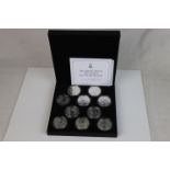A Jubilee Mint The Queens Beasts 2 Ounce fine silver £5 coin collection, 10 coins in total, complete