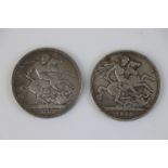 Two Queen Victoria Full Crown coins, both Jubilee head examples dating 1889 and 1891.