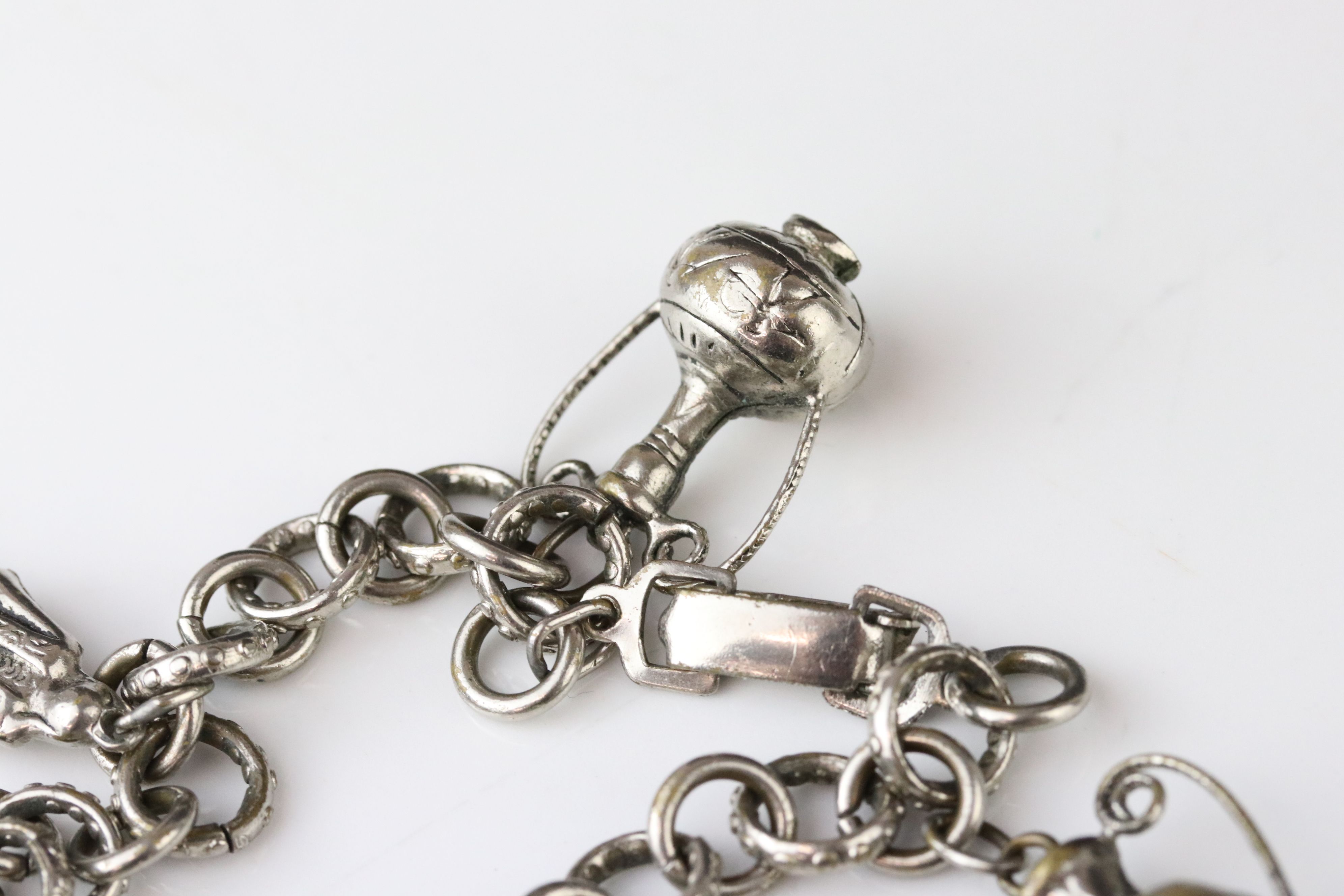 Silver curb link charm bracelet with eighteen silver and white metal charms, length approx 23cm ( - Image 15 of 15