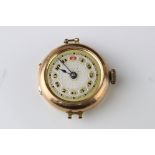 Early 20th century 9ct rose gold cased ladies' wristwatch, silvered and gilt dial, black and red