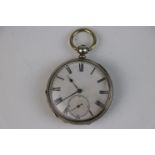 A vintage sterling silver cased pocket watch with sub second dial to 6 o'clock, engraved to inside