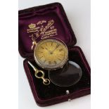 18ct gold cased open face key wind pocket watch, J H Steward, London, floral and scroll engraved