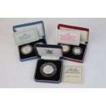 Three cased Royal Mint silver proof coin sets to include the 1992-1993 silver proof fifty pence