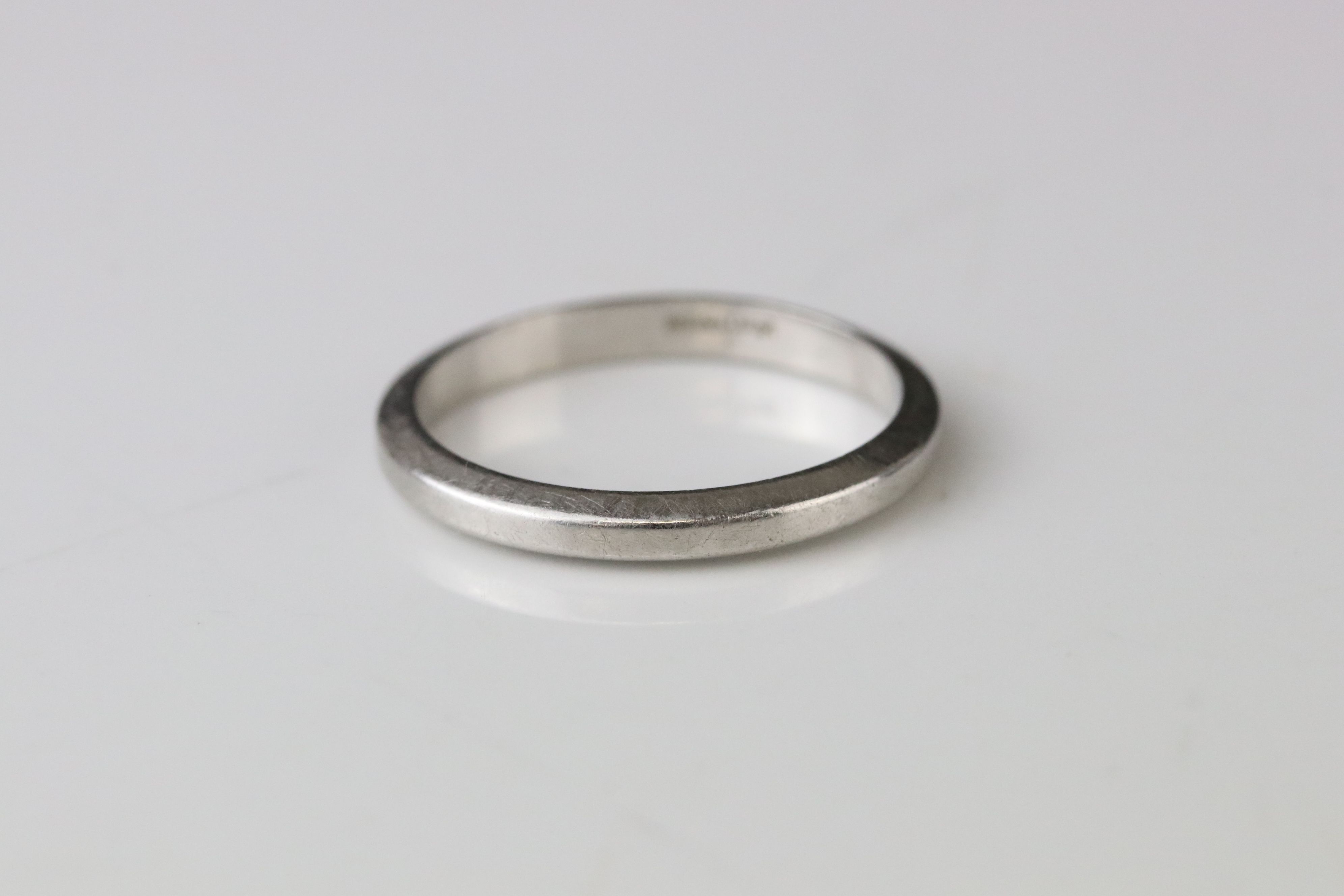 Platinum wedding band, width approx 2.5mm, ring size R