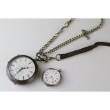 E D Johnson white metal key wind open face pocket watch, white enamel dial and subsidiary dial,