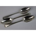Three fully hallmarked sterling silver table spoons, maker marked for Benjamin Brewood and George
